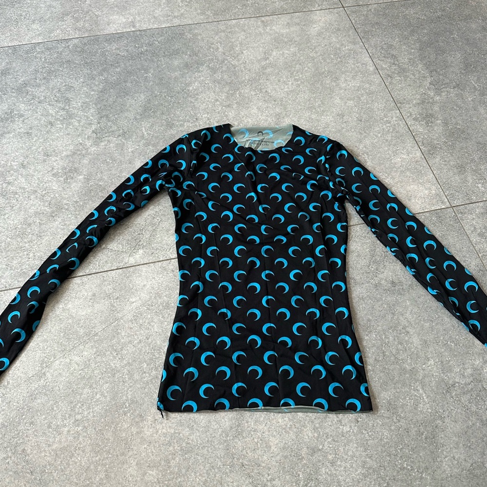 Marine serre Black and Blue Patterned Long Sleeve Top